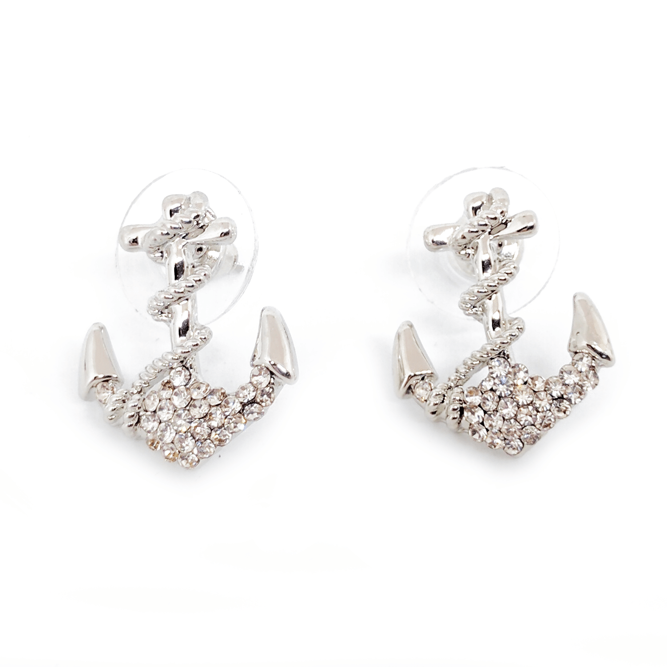 Boucles d'oreilles ancre marine couleur argent, strass argentés cadeau - Ultrabasic