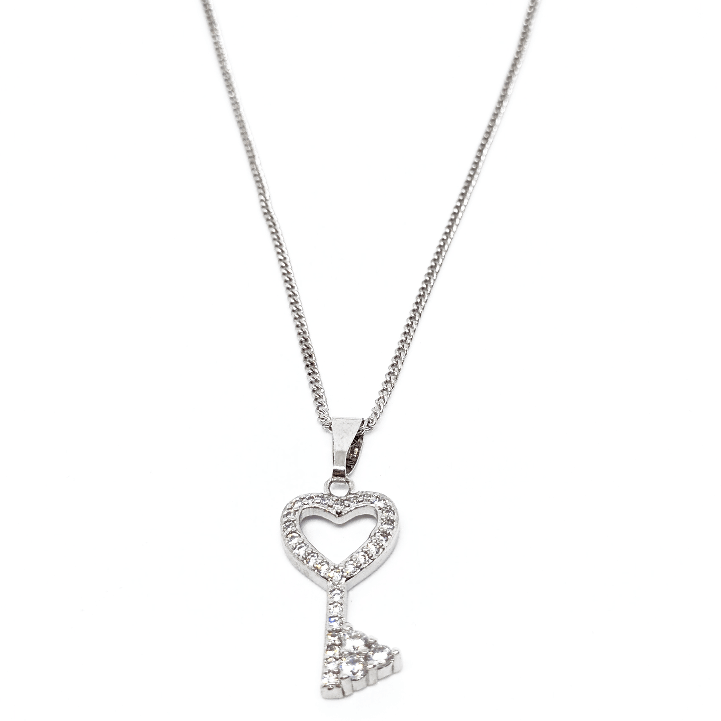 Collier chaîne couleur argent pendentif en zirconium clé et coeur - Ultrabasic