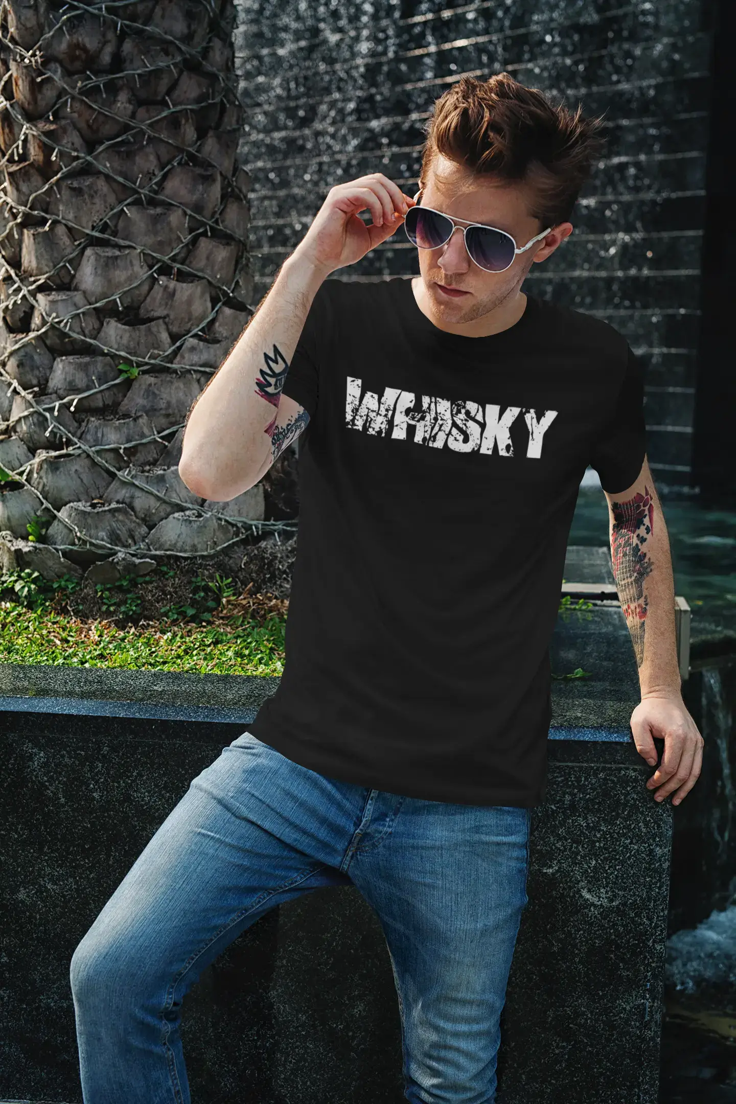 Whiskey, Herren-Kurzarm-Rundhals-T-Shirt 00004