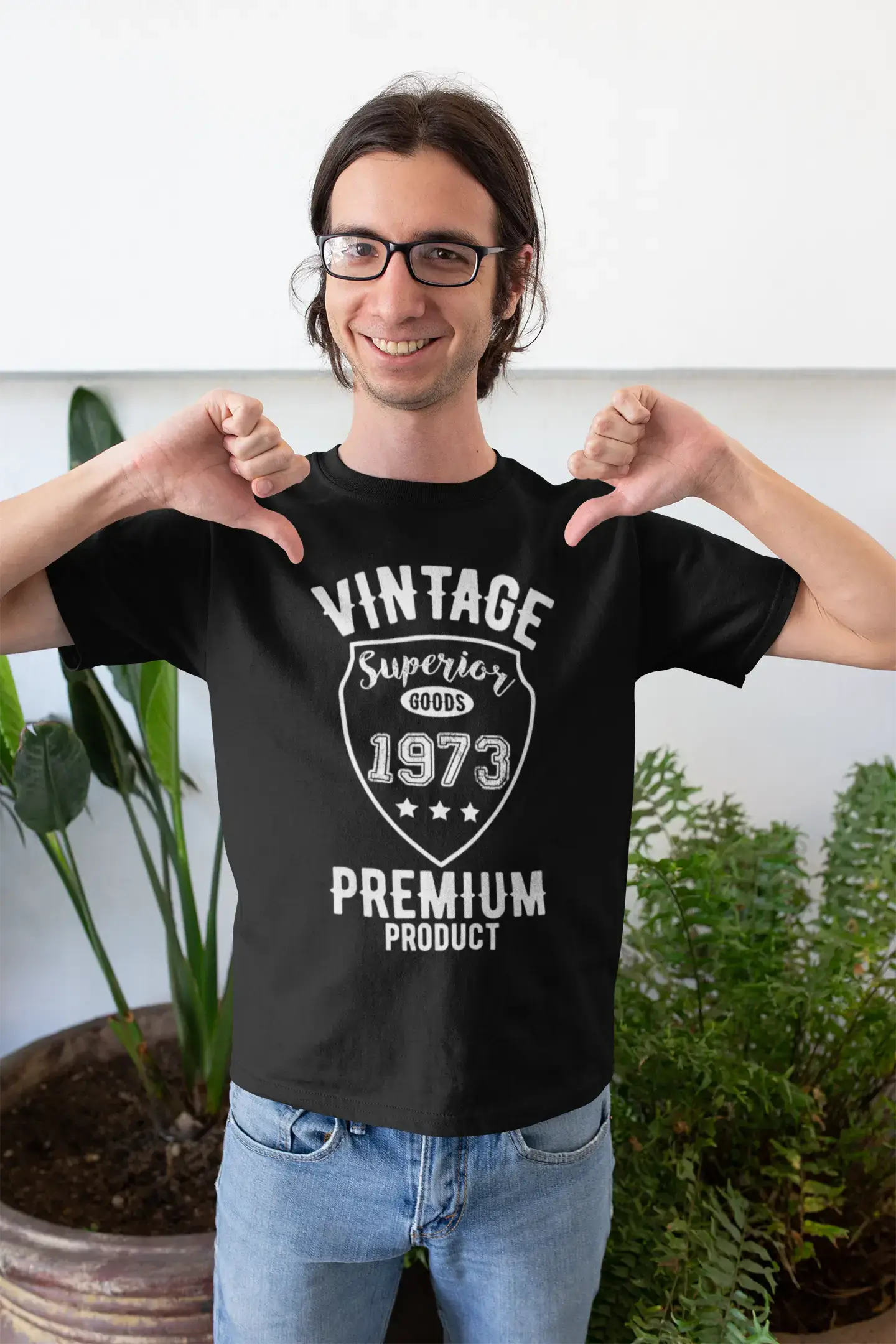 1973 Vintage Superior, schwarz, Herren-Kurzarm-Rundhals-T-Shirt 00102