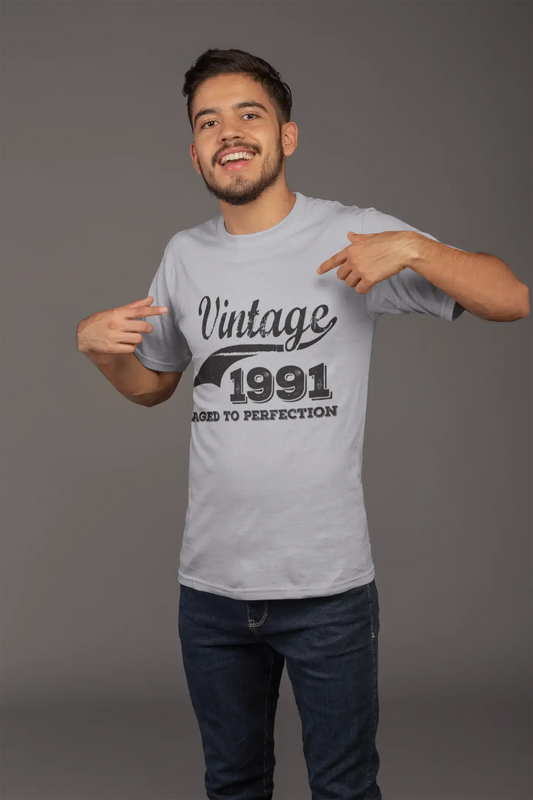 Vintage Aged to Perfection 1991, Gris, T-shirt à manches courtes et col rond pour hommes, t-shirt cadeau 00346