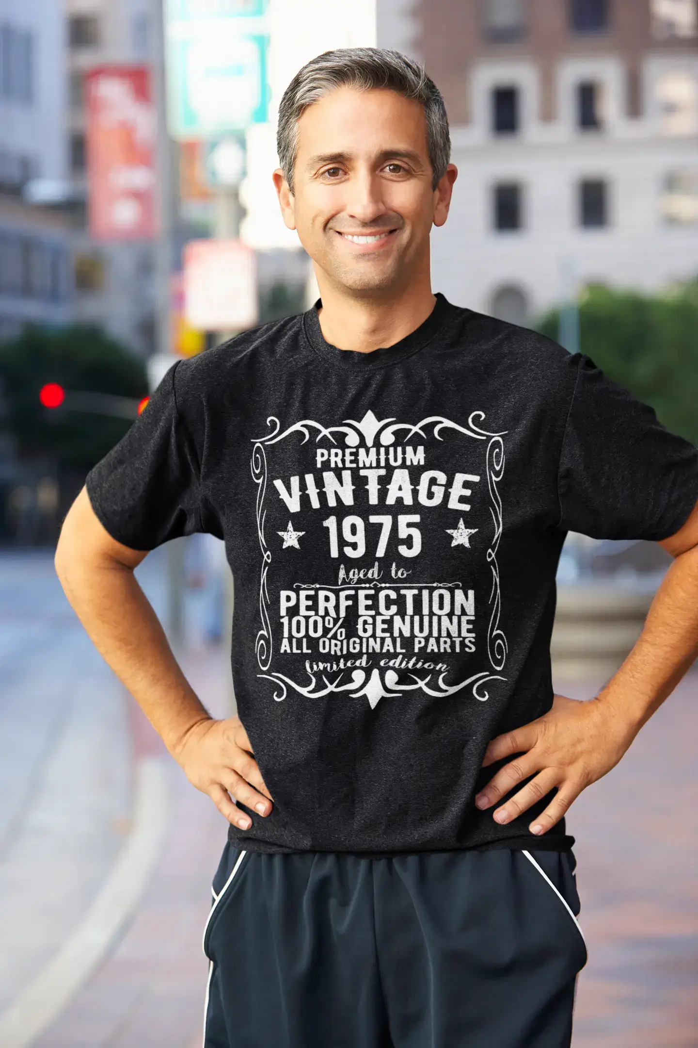 Premium Vintage Year 1975, Black, Men's Short Sleeve Round Neck T-shirt, gift t-shirt 00347