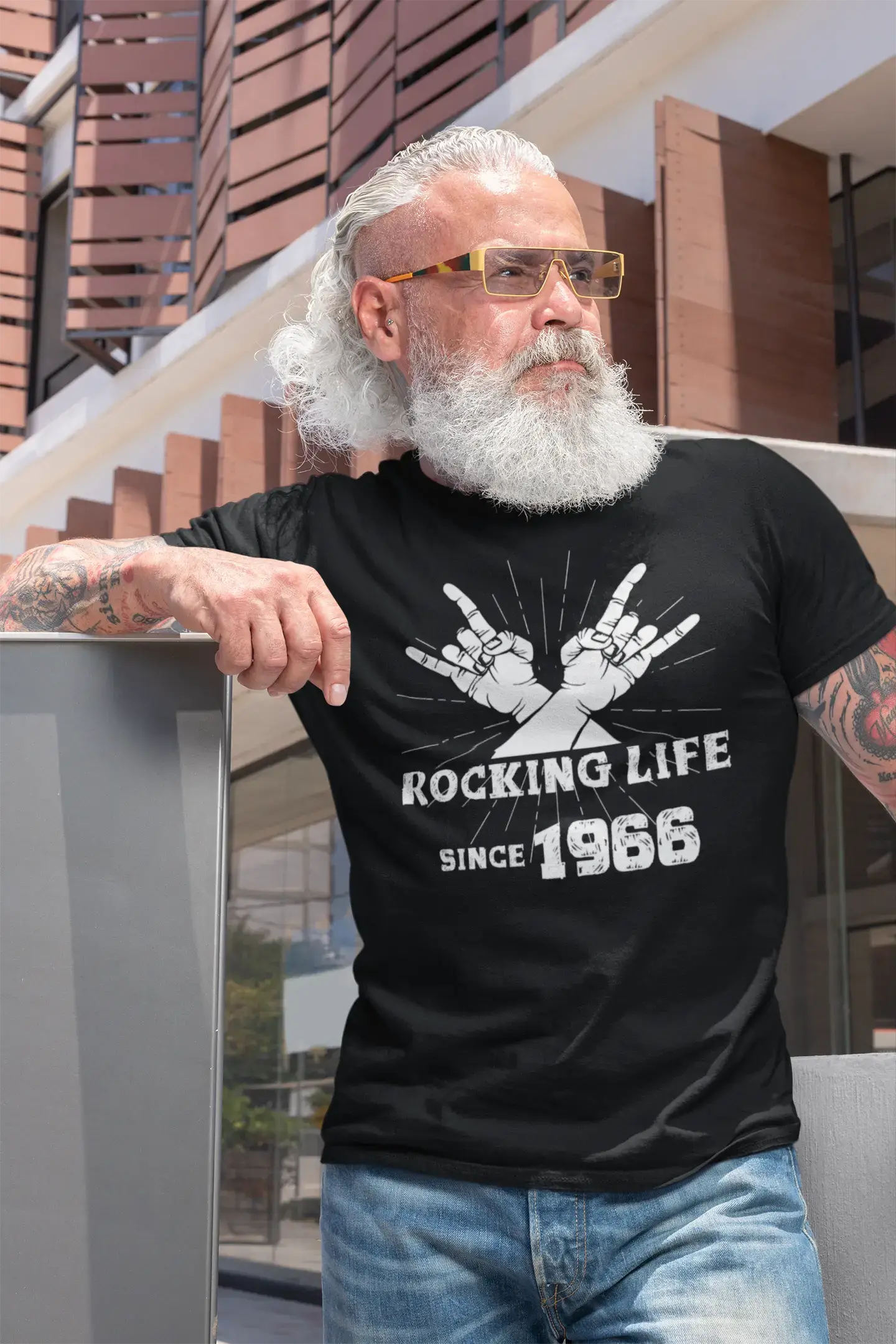 Rocking Life Since 1966 Men's T-shirt Noir Anniversaire Cadeau 00419