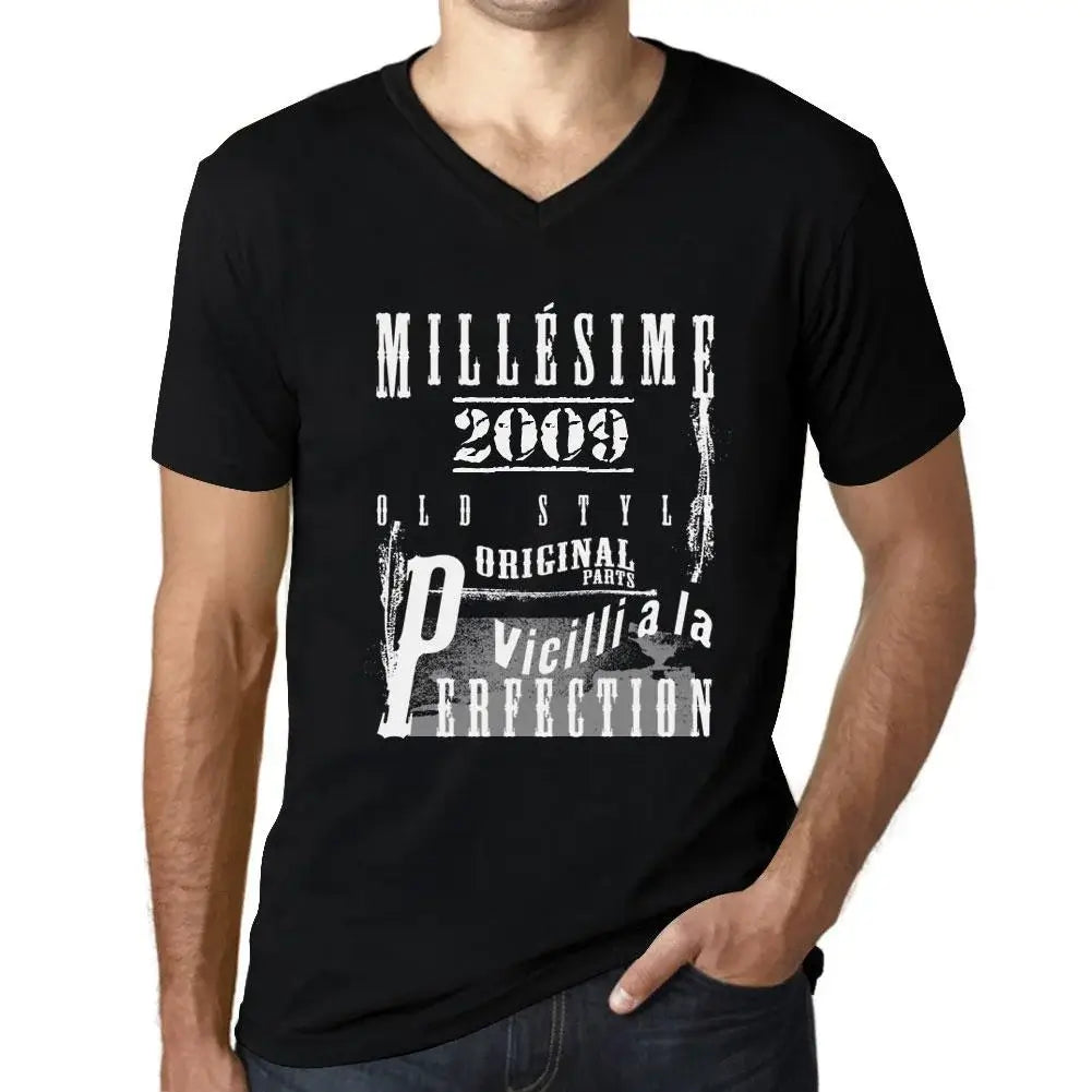 Men's Graphic T-Shirt V Neck Vintage Aged to Perfection 2009 – Millésime Vieilli à la Perfection 2009 – 15th Birthday Anniversary 15 Year Old Gift 2009 Vintage Eco-Friendly Short Sleeve Novelty Tee