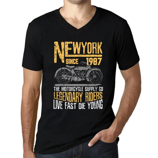 Men's Graphic T-Shirt V Neck Motorcycle Legendary Riders Since 1987 37th Birthday Anniversary 37 Year Old Gift 1987 Vintage Eco-Friendly Short Sleeve Novelty Tee
