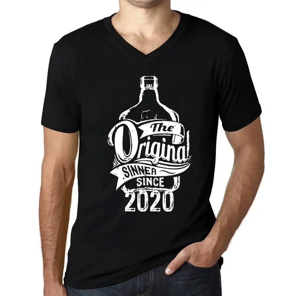 Men's Graphic T-Shirt V Neck The Original Sinner Since 2020 4th Birthday Anniversary 4 Year Old Gift 2020 Vintage Eco-Friendly Short Sleeve Novelty Tee