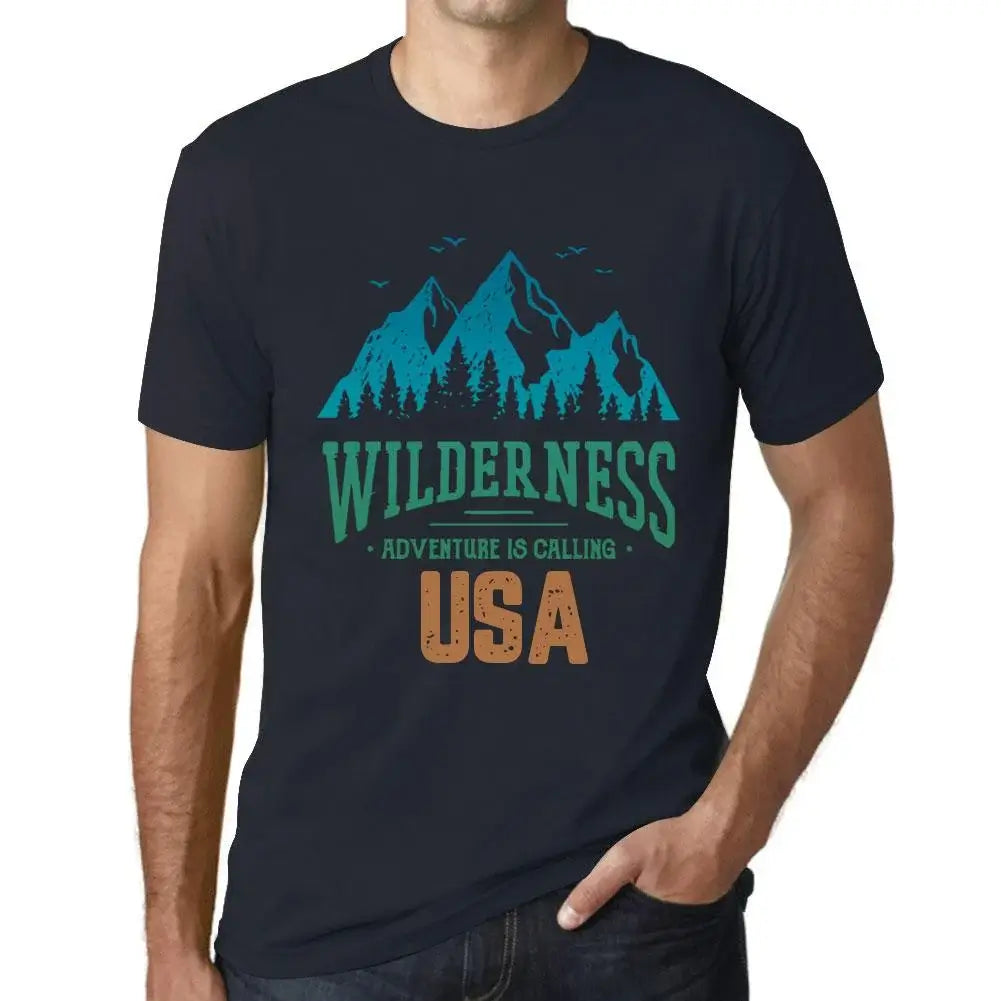 Men's Graphic T-Shirt Wilderness, Adventure Is Calling Usa Eco-Friendly Limited Edition Short Sleeve Tee-Shirt Vintage Birthday Gift Novelty