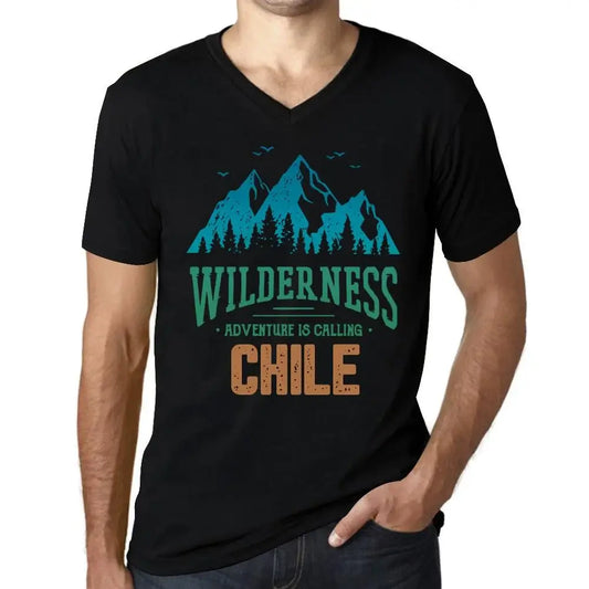 Men's Graphic T-Shirt V Neck Wilderness, Adventure Is Calling Chile Eco-Friendly Limited Edition Short Sleeve Tee-Shirt Vintage Birthday Gift Novelty