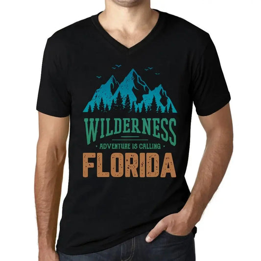 Men's Graphic T-Shirt V Neck Wilderness, Adventure Is Calling Florida Eco-Friendly Limited Edition Short Sleeve Tee-Shirt Vintage Birthday Gift Novelty