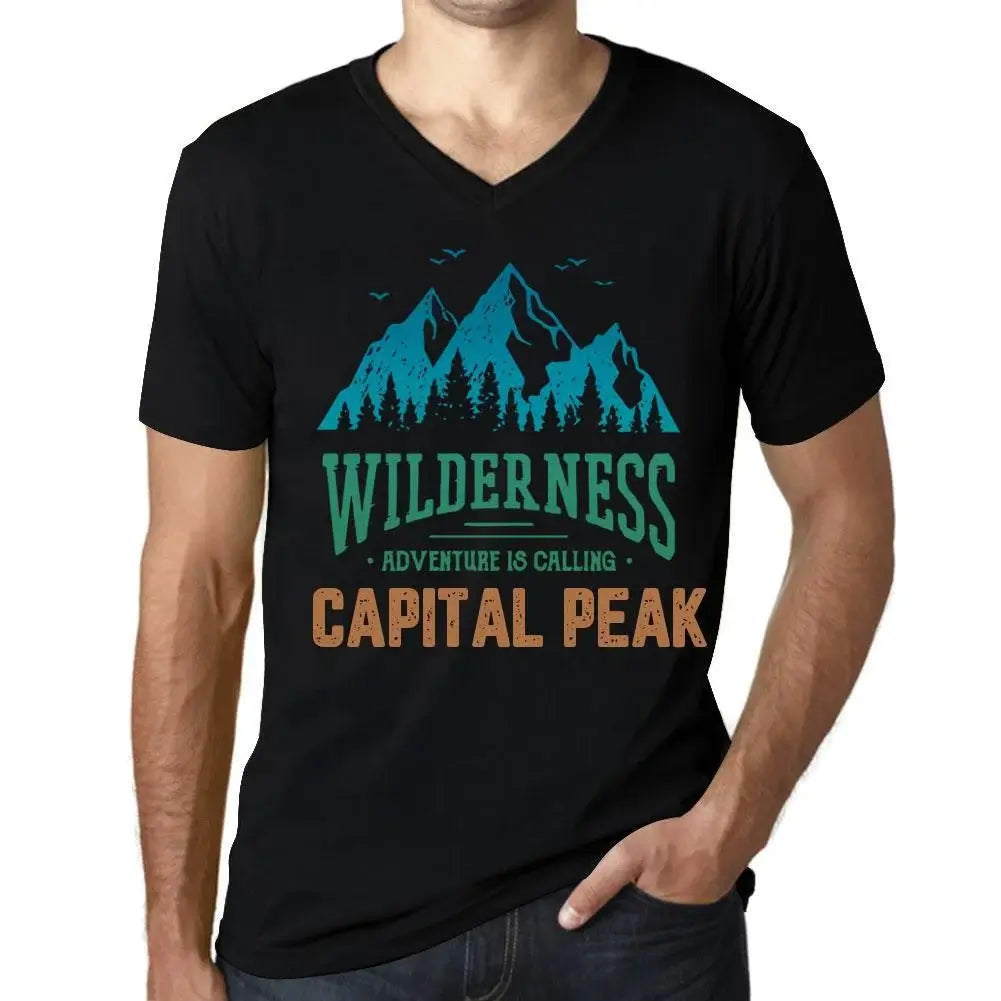 Men's Graphic T-Shirt V Neck Wilderness, Adventure Is Calling Capital Peak Eco-Friendly Limited Edition Short Sleeve Tee-Shirt Vintage Birthday Gift Novelty