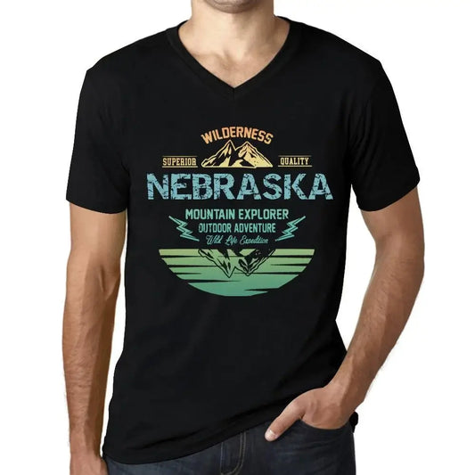 Men's Graphic T-Shirt V Neck Outdoor Adventure, Wilderness, Mountain Explorer Nebraska Eco-Friendly Limited Edition Short Sleeve Tee-Shirt Vintage Birthday Gift Novelty