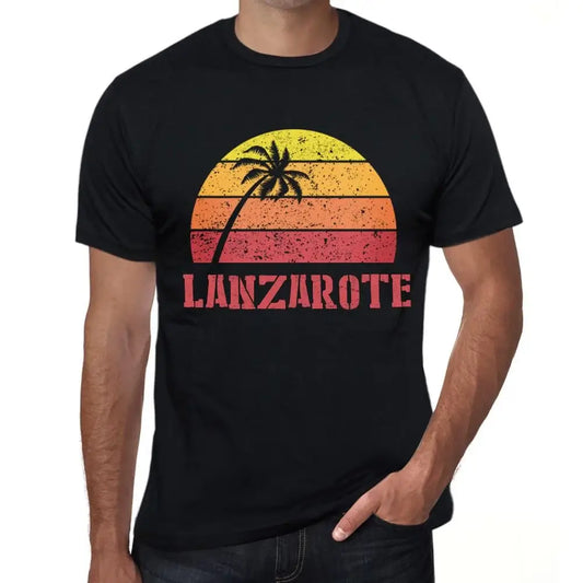 Men's Graphic T-Shirt Palm, Beach, Sunset In Lanzarote Eco-Friendly Limited Edition Short Sleeve Tee-Shirt Vintage Birthday Gift Novelty