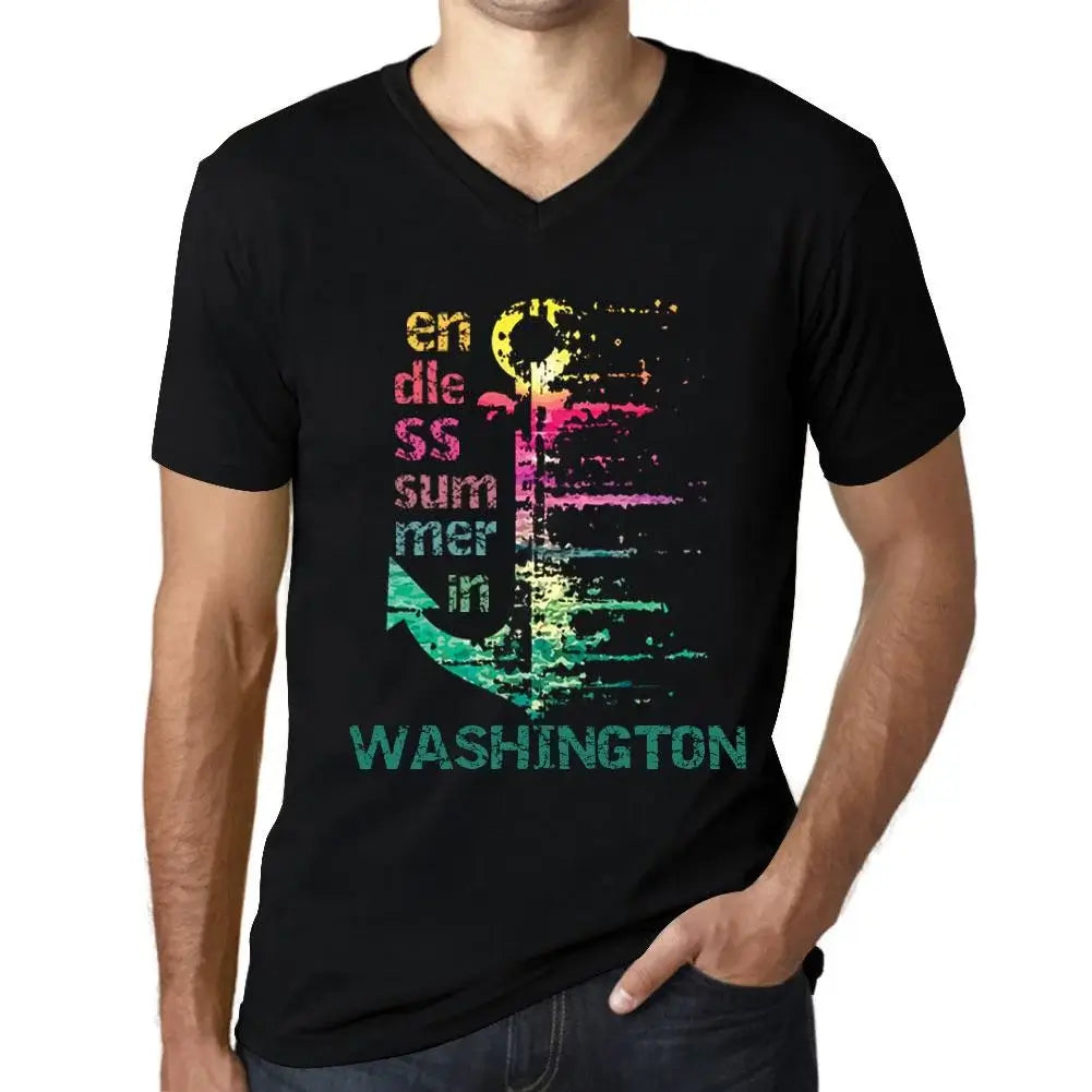 Men's Graphic T-Shirt V Neck Endless Summer In Washington Eco-Friendly Limited Edition Short Sleeve Tee-Shirt Vintage Birthday Gift Novelty