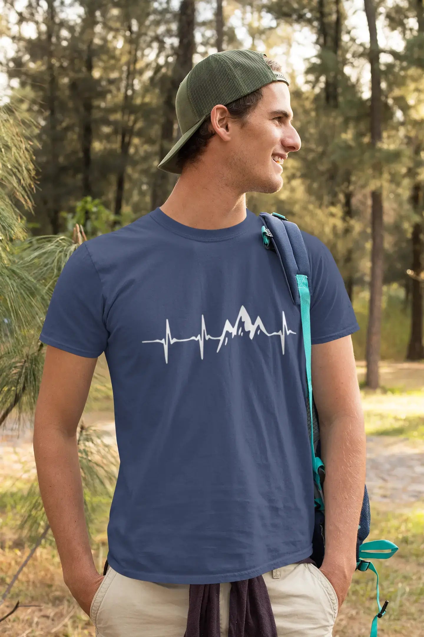 ULTRABASIC - Graphic Printed Men's Mountain Heartbeat T-Shirt Grey Marl