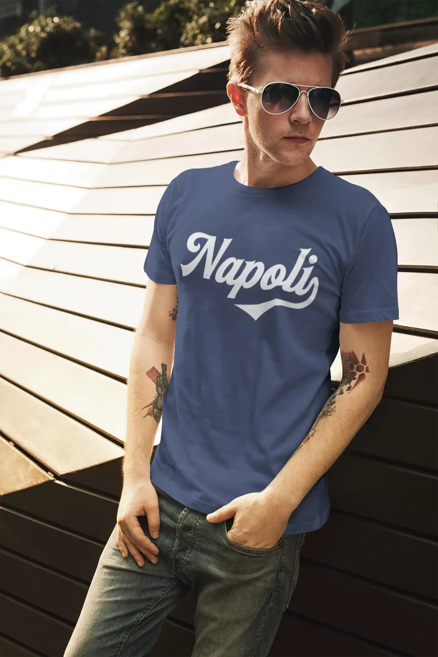 ULTRABASIC - Graphic Printed Men's Napoli T-Shirt Navy