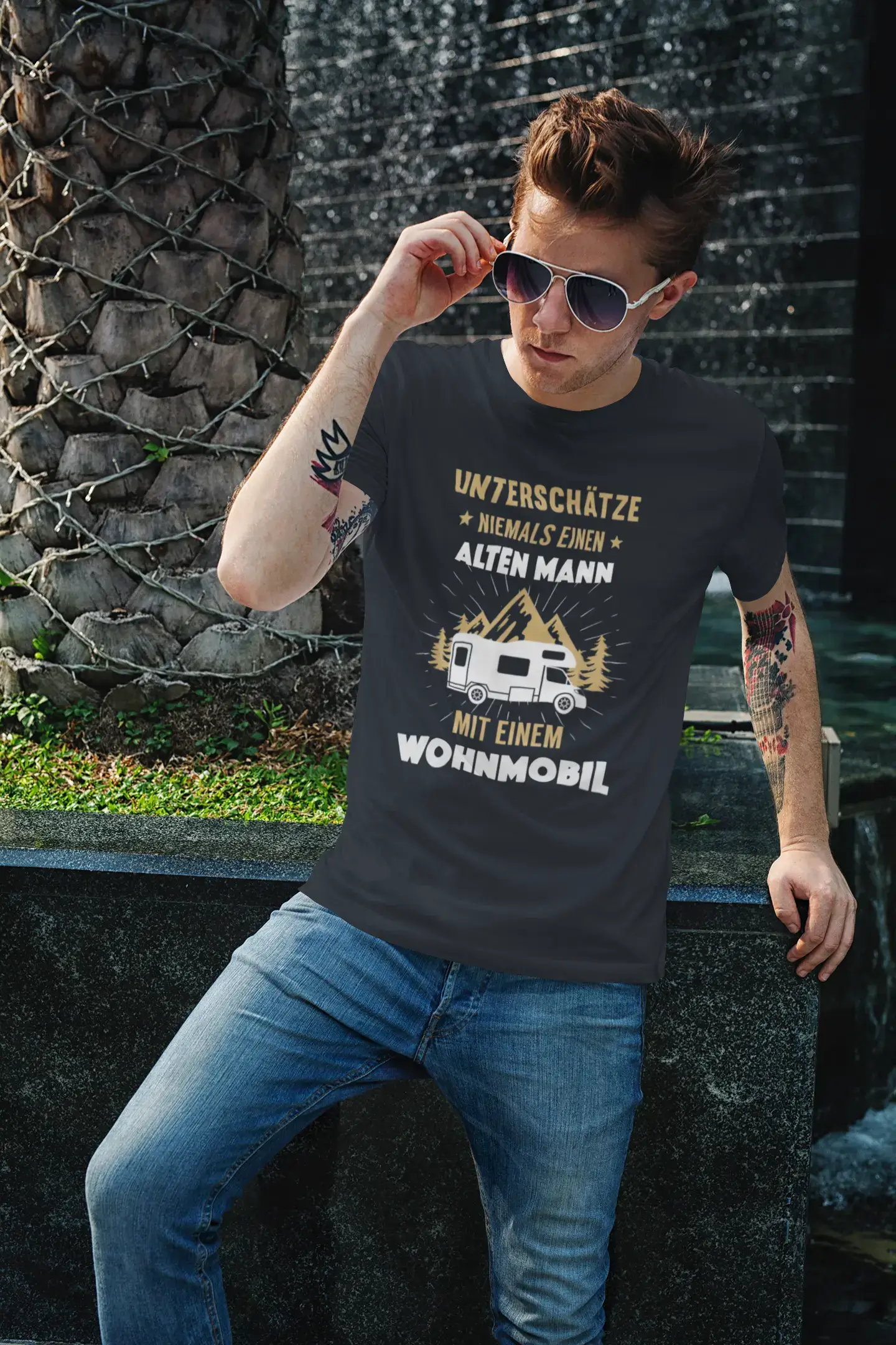T-shirt <span>graphique</span> <span>homme</span> Unterschätze Niemals Wohnmobil Idée <span>cadeau</span>