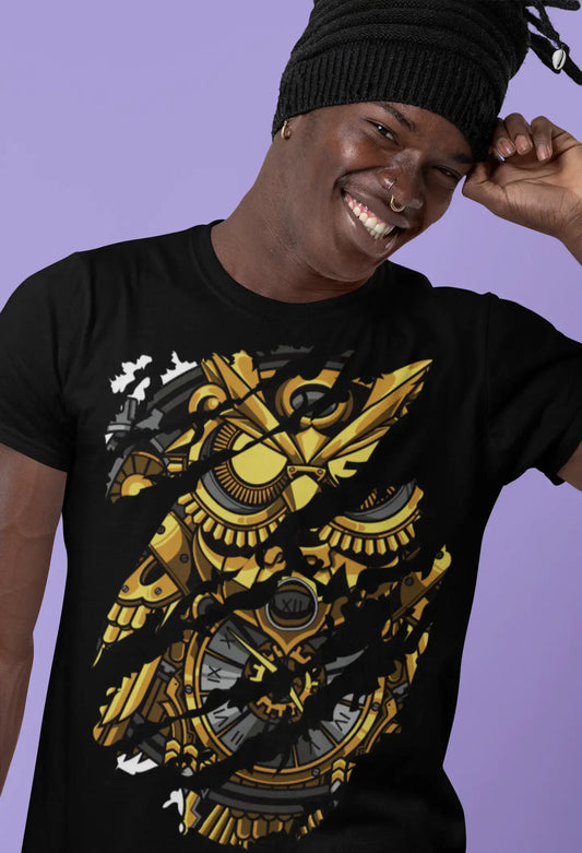ULTRABASIC Men's Torn T-Shirt Clock Owl - Night Bird Funny Shirt for Men