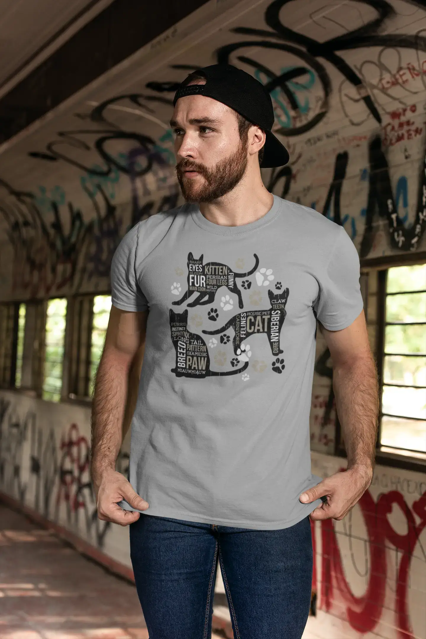 ULTRABASIC Herren-Grafik-T-Shirt 3 Cats Paw – Lustiges Kätzchen-Shirt für Männer