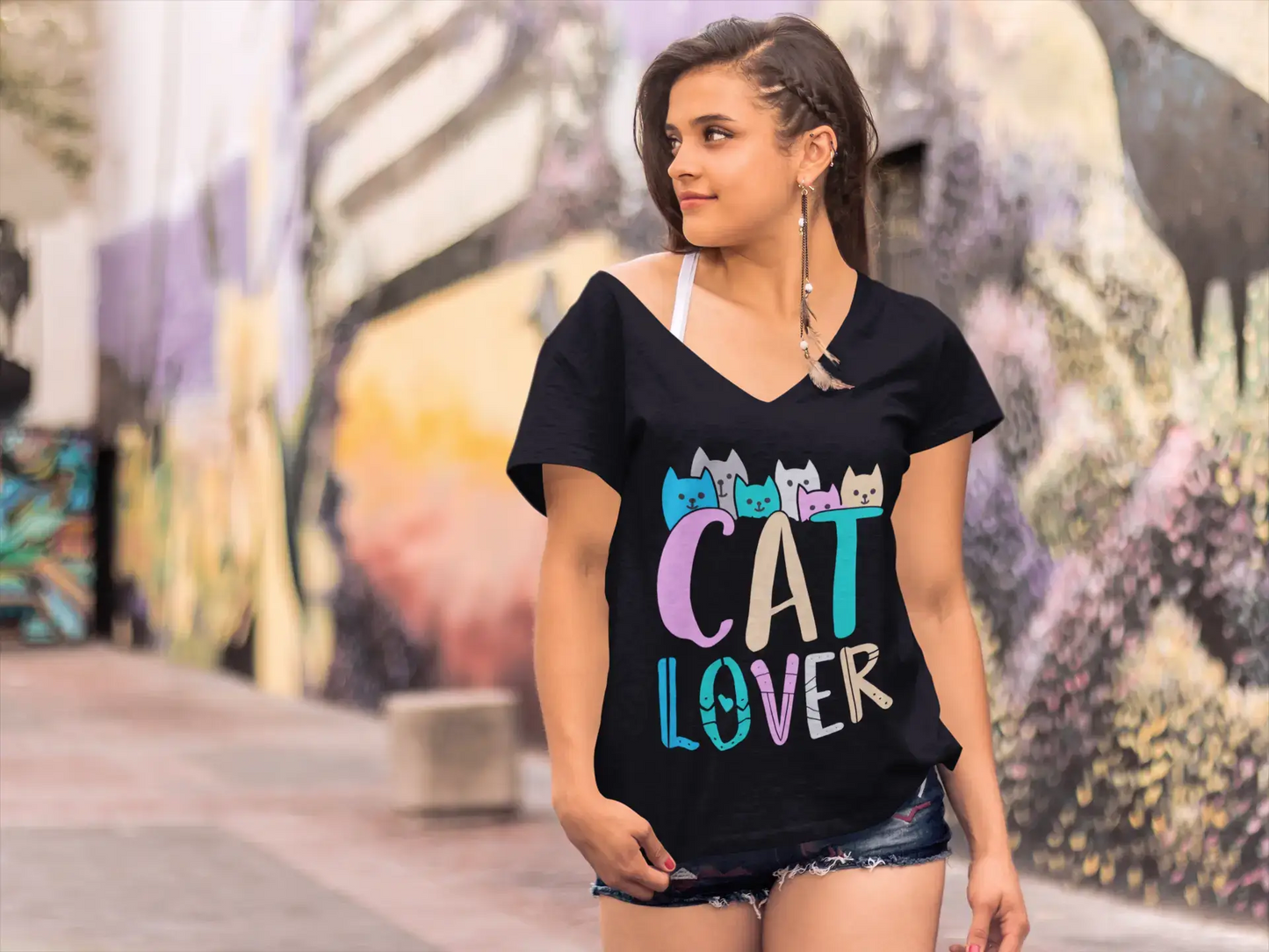 ULTRABASIC Damen T-Shirt Cat Lover – Lässiges, süßes Grafik-T-Shirt