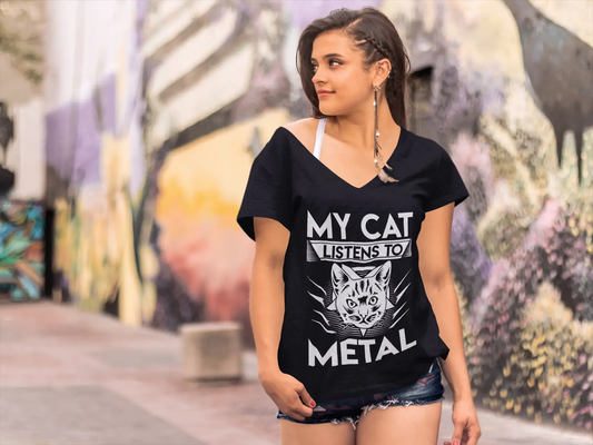 ULTRABASIC Damen-T-Shirt „My Cat Listens To Metal“ – lustiges Kätzchen-Shirt für Katzenliebhaber