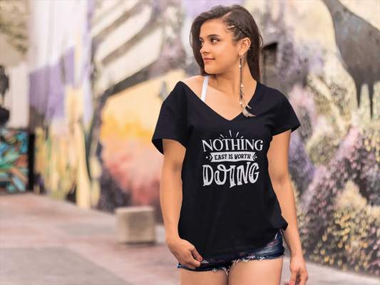 ULTRABASIC T-Shirt Femme Rien de Facile ne Vaut la peine de Faire - Slogan T-Shirt à Manches Courtes Hauts