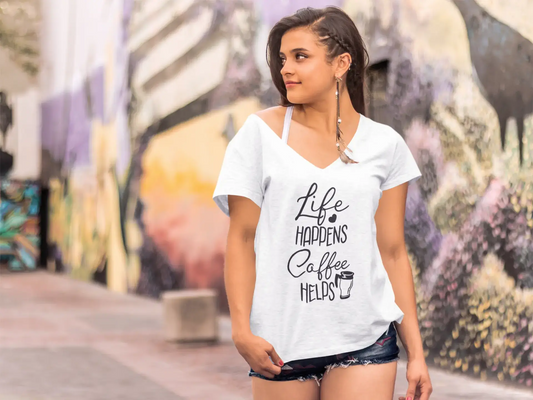 ULTRABASIC T-Shirt Femme Life Happens Coffee Helps - T-Shirt à Manches Courtes Hauts