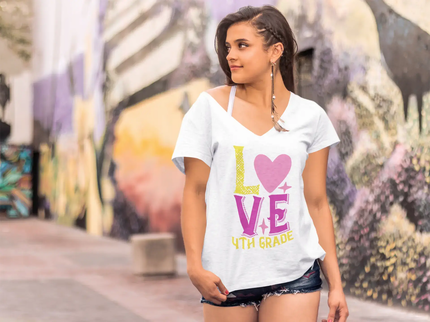 ULTRABASIC Women's T-Shirt 4th Grade Love - Short Sleeve Tee Shirt Tops