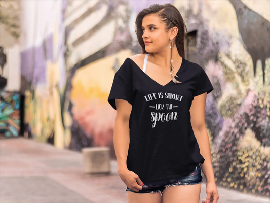 ULTRABASIC T-Shirt Femme La Vie est Courte Lécher la Cuillère - T-Shirt Drôle à Manches Courtes