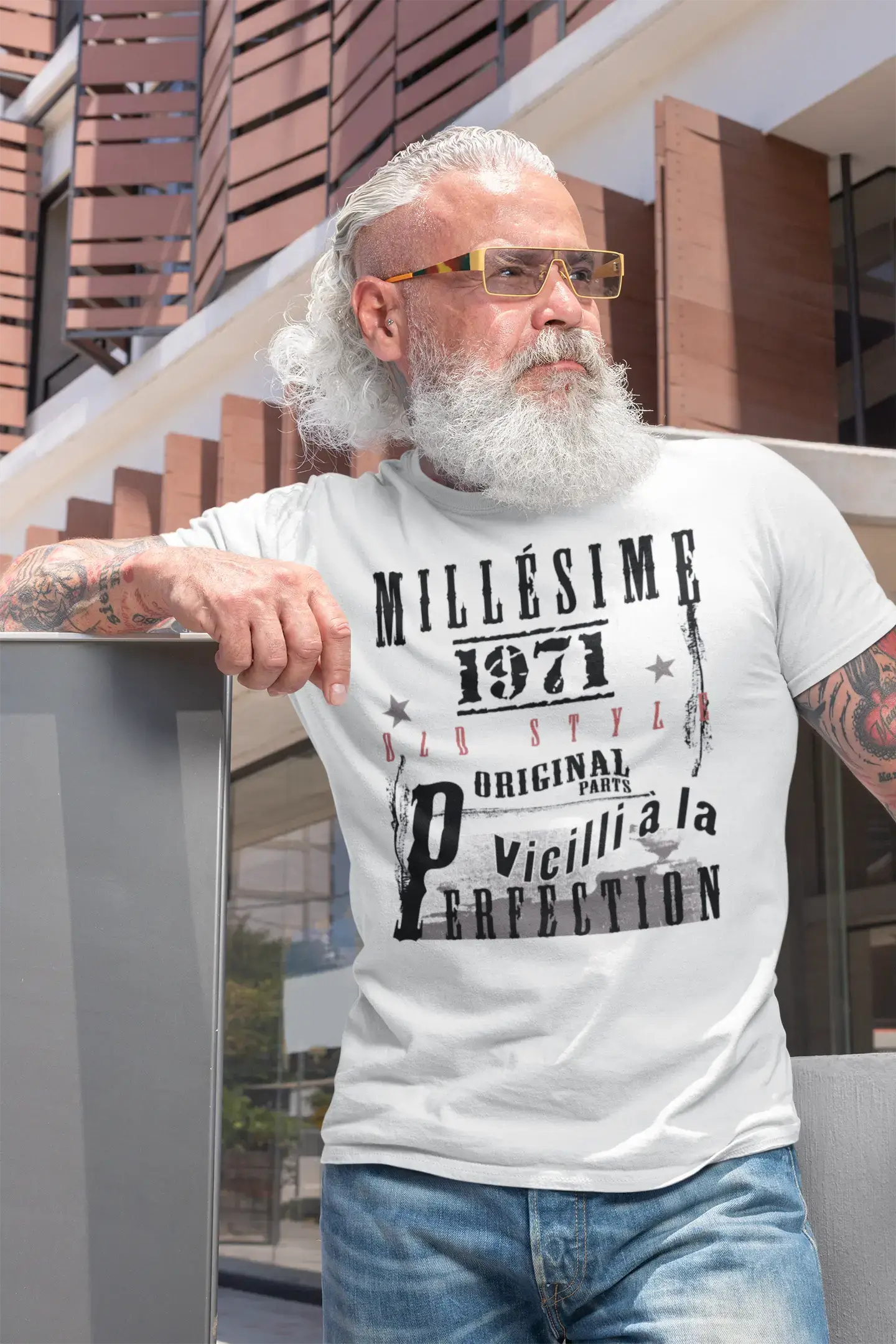 1971,Cadeaux,Anniversaire,Manches Courtes,Blanc,Homme T-Shirt