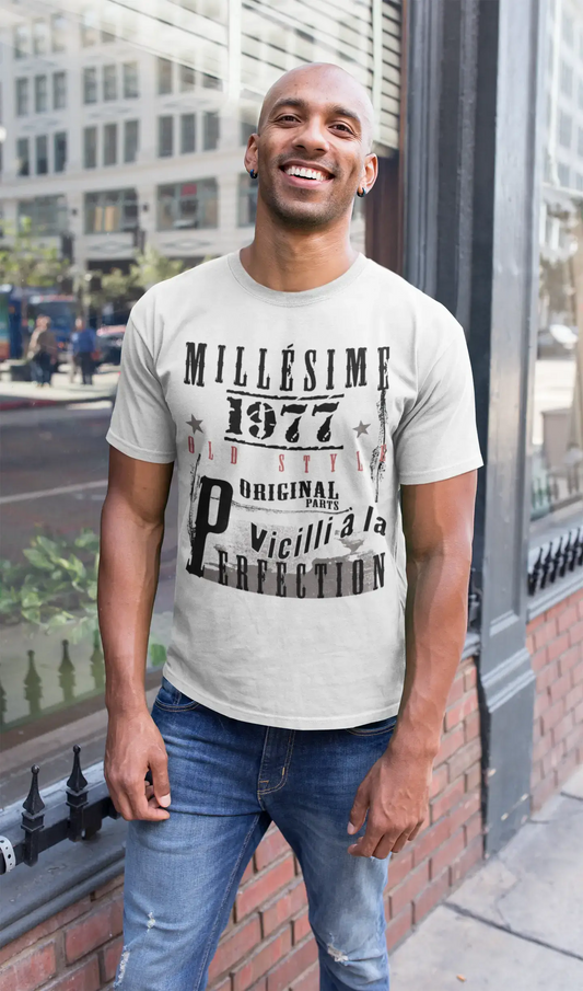 1977, Geburtstagsgeschenke für ihn, Geburtstags-T-Shirts, Herren-Kurzarm-Rundhals-T-Shirt, FR Vintage White Herren 00135