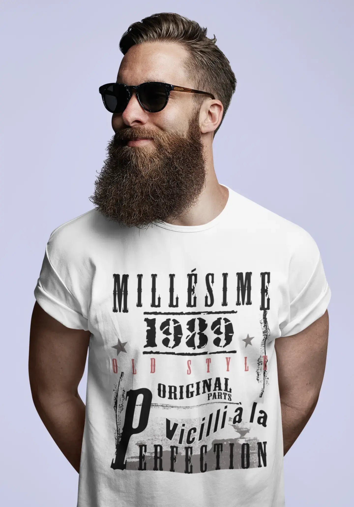 1989, Geburtstagsgeschenke für ihn, Geburtstags-T-Shirts, Herren-Kurzarm-Rundhals-T-Shirt, FR Vintage White Herren 00135