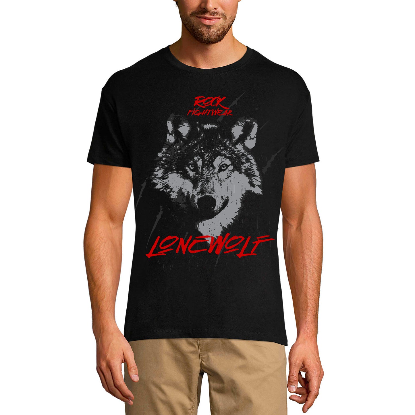 ULTRABASIC Men's Graphic T-Shirt Rock Fightwear - Lonewolf - Wolf Shirt for Men