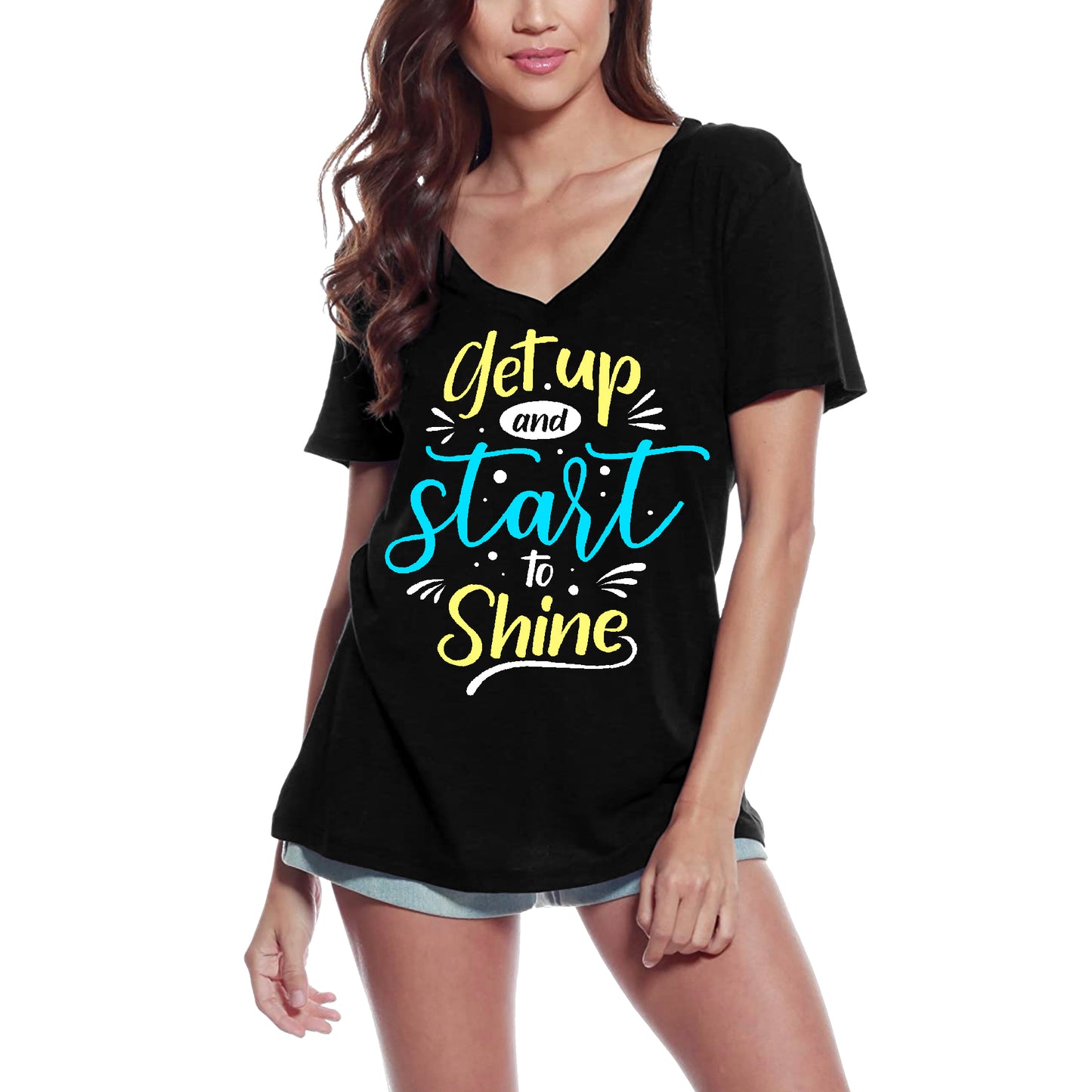 ULTRABASIC Damen-T-Shirt „Get Up and Start to Shine“ – Motivierendes Zitat-Shirt