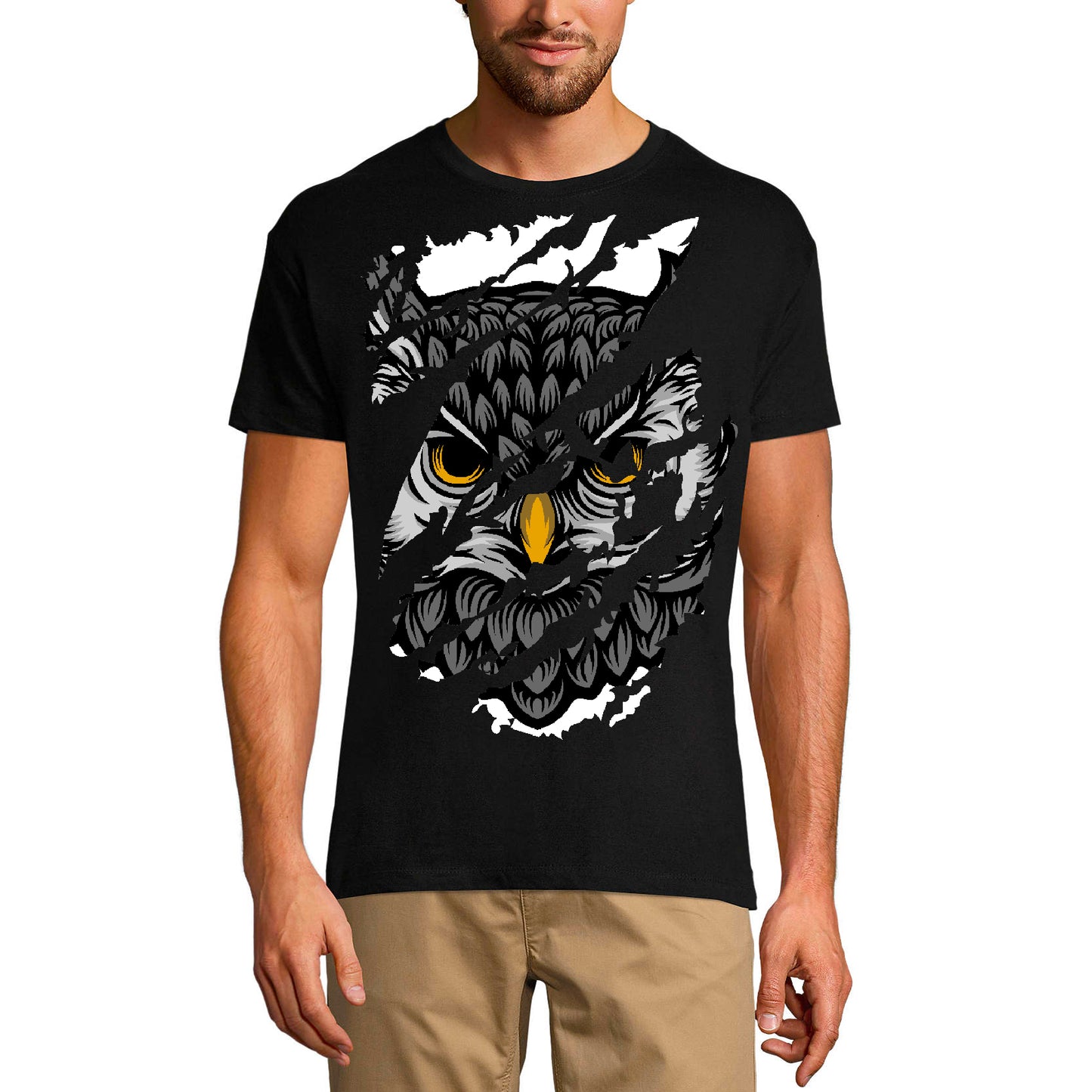 ULTRABASIC Men's Torn T-Shirt Owl - Night Bird Vintage Shirt for Men