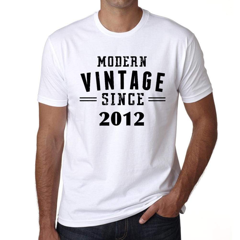 2012 Modern Vintage White Mens Short Sleeve Round Neck T-Shirt 00113 - White / S - Casual