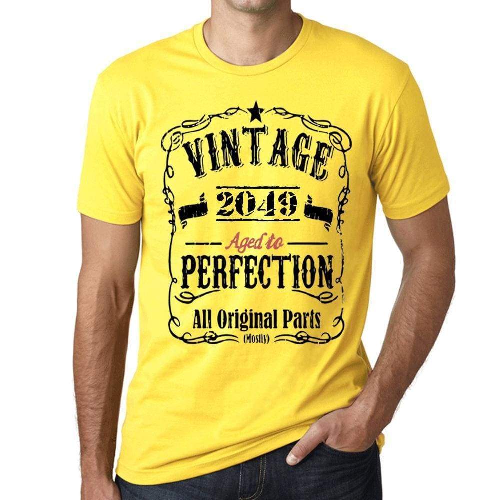 2049 Vintage Aged To Perfection Mens T-Shirt Yellow Birthday Gift 00487 - Yellow / Xs - Casual