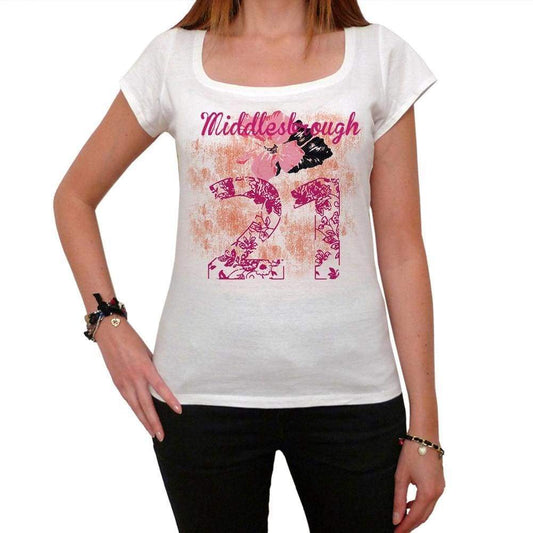 21 Middlesbrough Womens Short Sleeve Round Neck T-Shirt 00008 - White / Xs - Casual