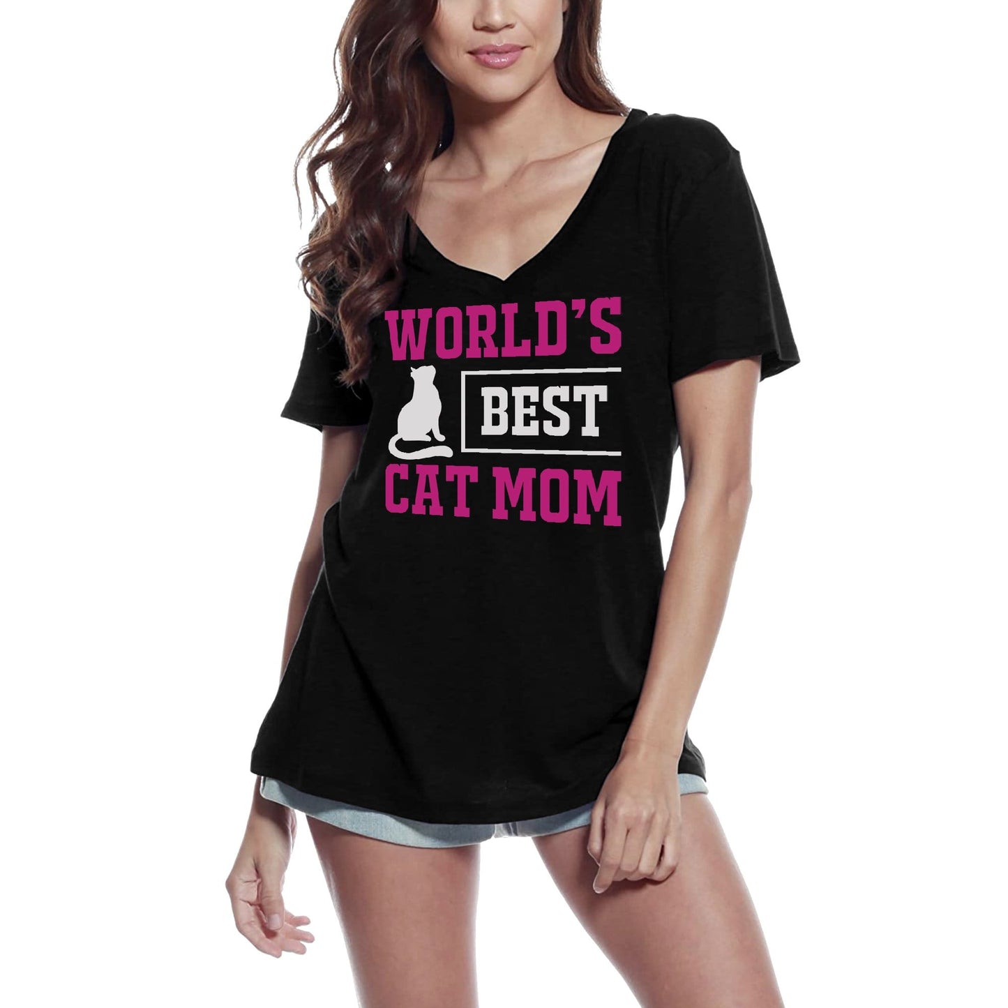 ULTRABASIC Women's T-Shirt World's Best Cat Mom - Short Sleeve Tee Shirt Tops