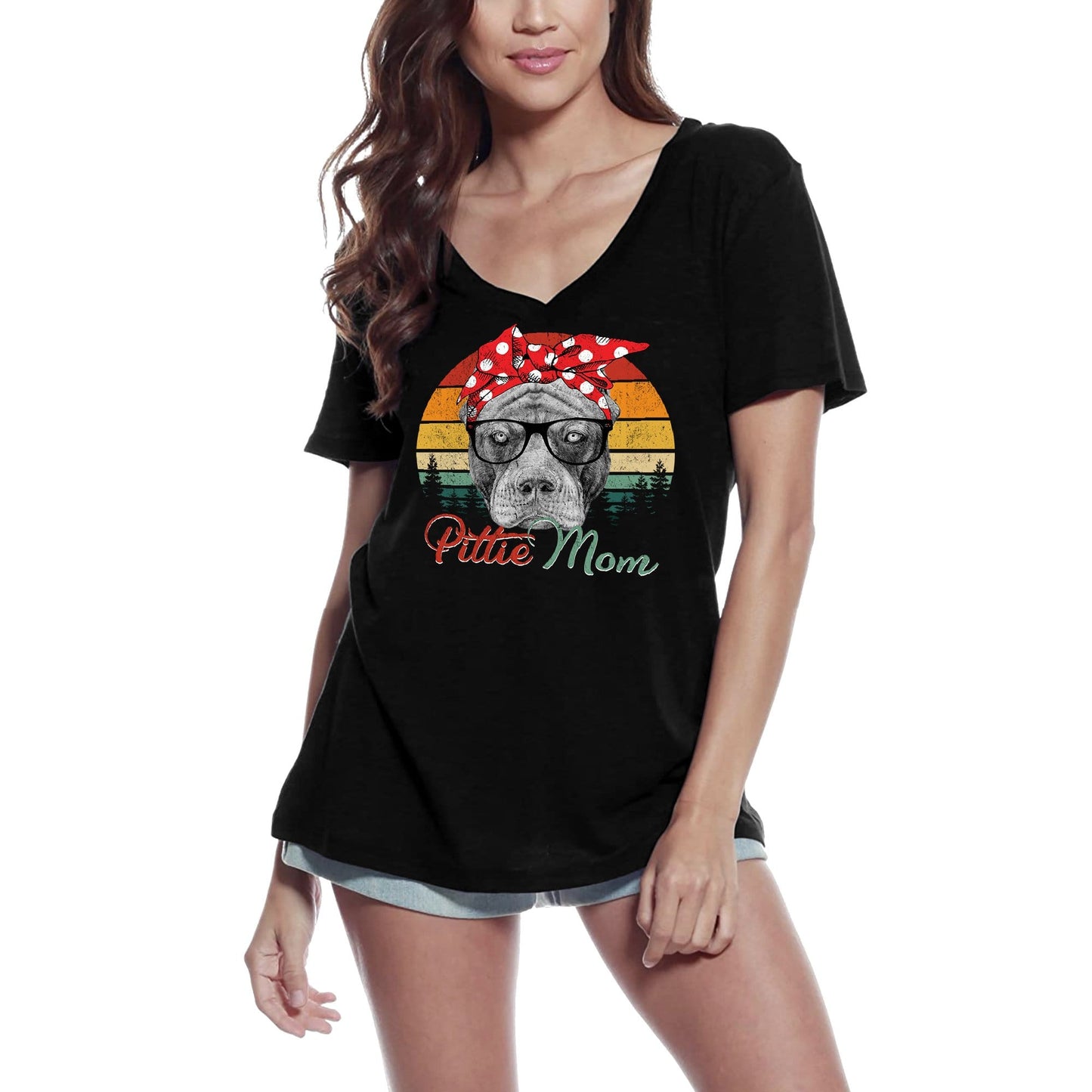 ULTRABASIC Women's T-Shirt Pittie Mom Retro Sunset - Cute Pitbull Paw Dog Lover Tee Shirt for Ladies