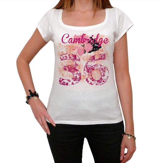 36 Cambridge City With Number Womens Short Sleeve Round White T-Shirt 00008 - Casual