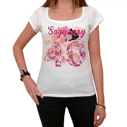 40 Saguenay City With Number Womens Short Sleeve Round White T-Shirt 00008 - White / Xs - Casual