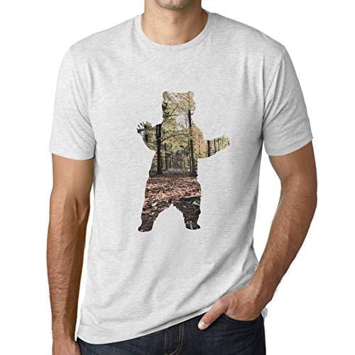 Ultrabasic - Homme T-Shirt Graphique Ours et Forêt Blanc Chiné