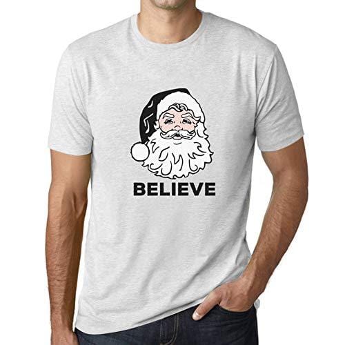 Ultrabasic – Herren-T-Shirt mit grafischem Motiv „Believe in Santa Claus“, bedruckt mit Buchstaben „Noël Cadeau Blanc Chiné“.