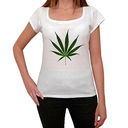 Cannabis Green Design T-Shirt Femme,Blanc, T-Shirt Femme