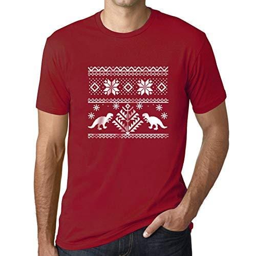 Ultrabasic - Homme T-Shirt Graphique Dinosaure Drôle Imprimé Lettres Noël Cadeau Rouge Tango