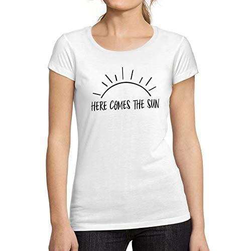 Ultrabasic - T-Shirt für Damen mit rundem Dekolleté. Here Comes The Sun Blanc