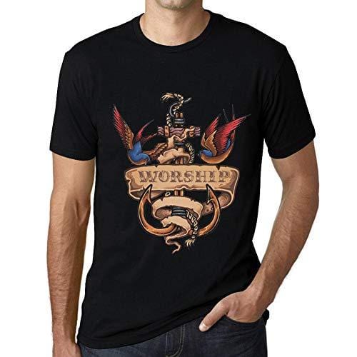 Ultrabasic - Homme T-Shirt Graphique Anchor Tattoo Worship Noir Profond