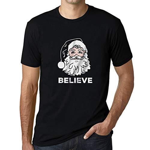 Ultrabasic - Homme T-Shirt Graphique Believe in Santa Claus Imprimé Lettres Noël Cadeau Noir Profond
