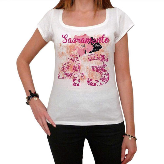 43 Sacramento City With Number Womens Short Sleeve Round White T-Shirt 00008 - White / Xs - Casual