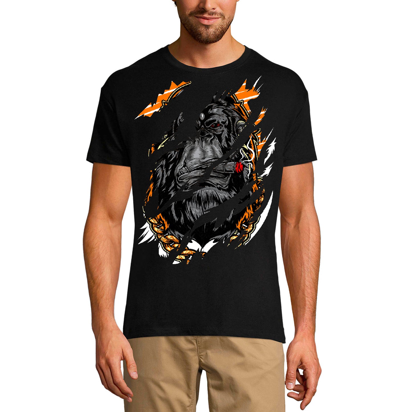 ULTRABASIC Men's Torn T-Shirt Smoking Gorilla Strength - Shirt for Men